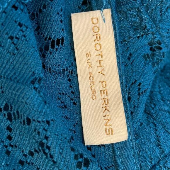 DORORTHY PERKINS Teal Lace Lined Sweetheart Short Sleeve Knee Length Dress 12UK - Picture 3 of 12